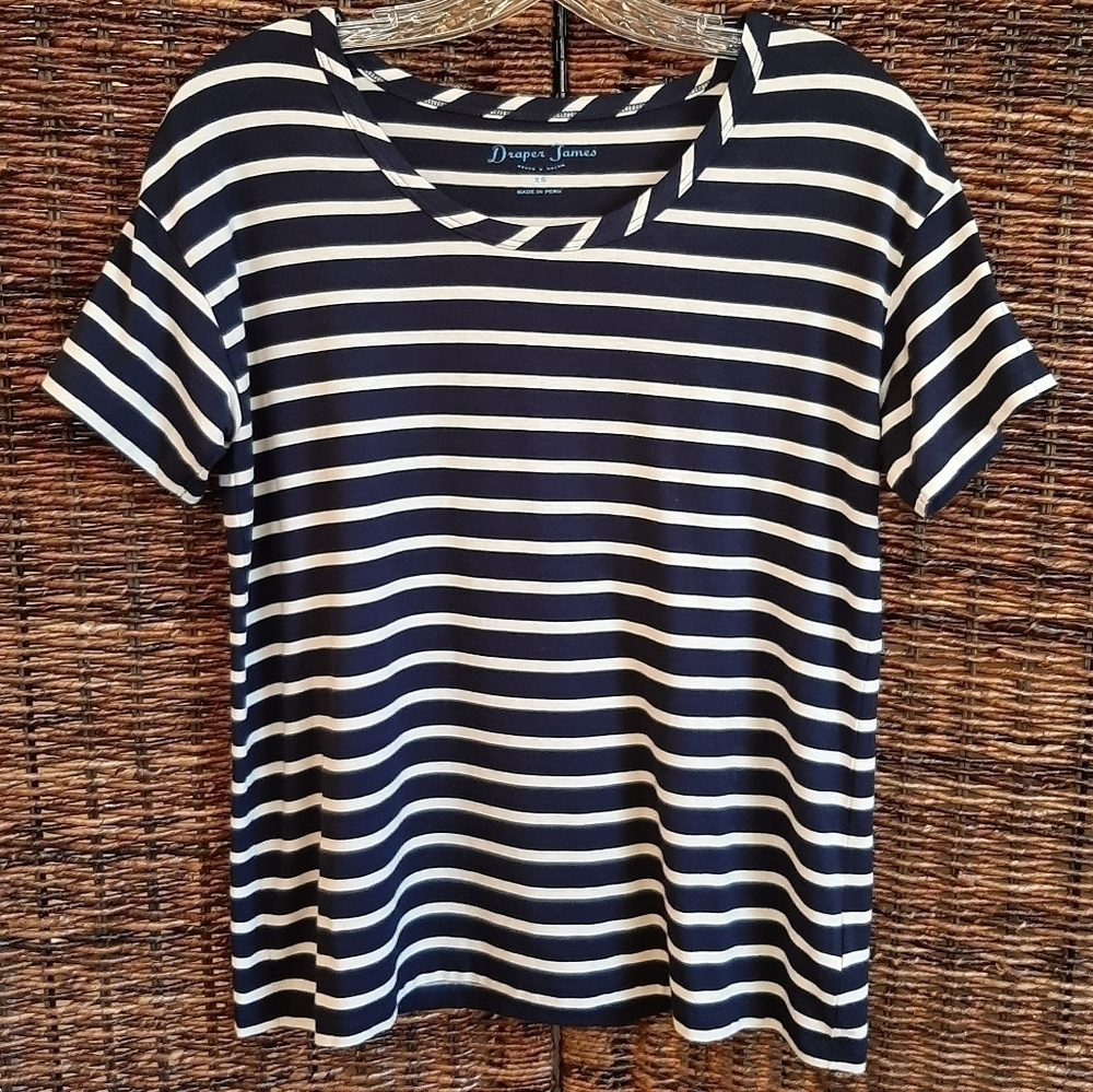 Draper James XS Striped Modal Blend Tee Shirt Navy White Nautical Beach Coastal
